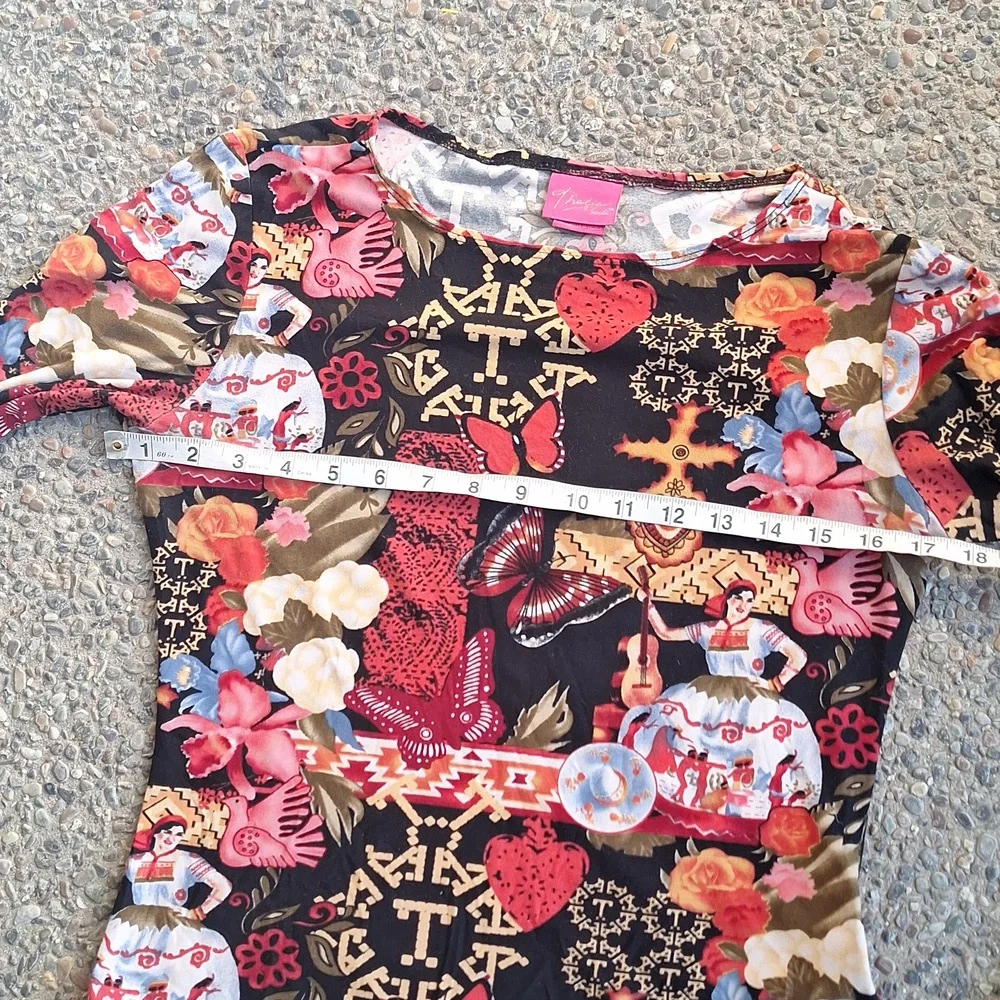 Vintage y2k Thalia Sodi all over print 3/4 top butterflies guitar women small - Picture 3 of 11